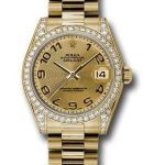 Rolex Yellow Gold Datejust 31 Watch – 48 Diamond Bezel – Champagne Concentric Circle Arabic Dial – President Bracelet – 178158 chcap