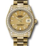 Rolex Yellow Gold Datejust 31 Watch – 48 Diamond Bezel – Champagne Index Dial – President Bracelet – 178158