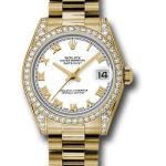 Rolex Yellow Gold Datejust 31 Watch – 48 Diamond Bezel – White Roman Dial – President Bracelet – 178158