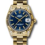 Rolex Yellow Gold Datejust 31 Watch – Fluted Bezel – Blue Index Dial – President Bracelet – 178238