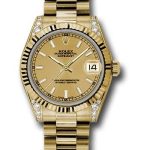 Rolex Yellow Gold Datejust 31 Watch – Fluted Bezel – Champagne Index Dial – President Bracelet – 178238