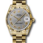 Rolex Yellow Gold Datejust 31 Watch – Fluted Bezel – Gray Roman Dial – President Bracelet – 178238