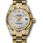 Rolex Yellow Gold Datejust 31 Watch – Fluted Bezel – Mother-Of-Pearl Diamond Dial – President Bracelet – 178238