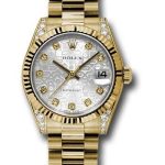Rolex Yellow Gold Datejust 31 Watch – Fluted Bezel – Silver Jubilee Diamond Dial – President Bracelet – 178238