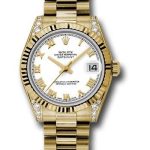 Rolex Yellow Gold Datejust 31 Watch – Fluted Bezel – White Roman Dial – President Bracelet – 178238