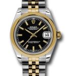 Rolex Steel and Yellow Gold Datejust 31 Watch – Domed Bezel – Black Index Dial – Jubilee Bracelet – 178243