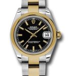 Rolex Steel and Yellow Gold Datejust 31 Watch – Domed Bezel – Black Index Dial – Oyster Bracelet – 178243