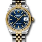 Rolex Steel and Yellow Gold Datejust 31 Watch – Domed Bezel – Blue Index Dial – Jubilee Bracelet – 178243