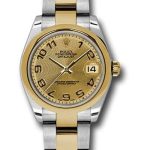 Rolex Steel and Yellow Gold Datejust 31 Watch – Domed Bezel – Champagne Concentric Circle Arabic Dial – Oyster Bracelet – 178243 chcao