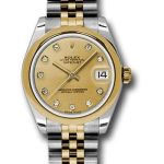 Rolex Steel and Yellow Gold Datejust 31 Watch – Domed Bezel – Champagne Diamond Dial – Jubilee Bracelet – 178243