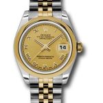 Rolex Steel and Yellow Gold Datejust 31 Watch – Domed Bezel – Champagne Roman Dial – Jubilee Bracelet – 178243