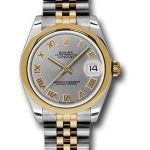 Rolex Steel and Yellow Gold Datejust 31 Watch – Domed Bezel – Slate Grey Roman Dial – Jubilee Bracelet – 178243