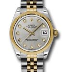 Rolex Steel and Yellow Gold Datejust 31 Watch – Domed Bezel – Silver Diamond Dial – Jubilee Bracelet – 178243
