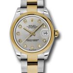 Rolex Steel and Yellow Gold Datejust 31 Watch – Domed Bezel – Silver Diamond Dial – Oyster Bracelet – 178243
