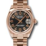 Rolex Pink Gold Datejust 31 Watch – Domed Bezel – Black Arabic Dial – President Bracelet – 178245