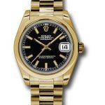 Rolex Yellow Gold Datejust 31 Watch – Domed Bezel – Black Concentric Circle Index Dial – President Bracelet – 178248