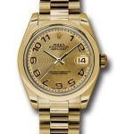 Rolex Yellow Gold Datejust 31 Watch – Domed Bezel – Champagne Concentric Circle Arabic Dial – President Bracelet – 178248 chcap