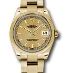 Rolex Yellow Gold Datejust 31 Watch – Domed Bezel – Champagne Index Dial – Oyster Bracelet – 178248