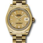Rolex Yellow Gold Datejust 31 Watch – Domed Bezel – Champagne Concentric Circle Index Dial – President Bracelet – 178248