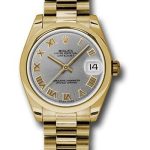 Rolex Yellow Gold Datejust 31 Watch – Domed Bezel – Gray Roman Dial – President Bracelet – 178248