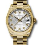 Rolex Yellow Gold Datejust 31 Watch – Domed Bezel – Silver Jubilee Diamond Dial – President Bracelet – 178248