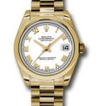 Rolex Yellow Gold Datejust 31 Watch – Domed Bezel – White Roman Dial – President Bracelet – 178248