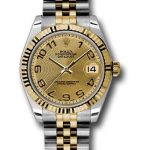 Rolex Steel and Yellow Gold Datejust 31 Watch – Fluted Bezel – Champagne Concentric Circle Arabic Dial – Jubilee Bracelet – 178273 chcaj
