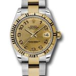 Rolex Steel and Yellow Gold Datejust 31 Watch – Fluted Bezel – Champagne Concentric Circle Arabic Dial – Oyster Bracelet – 178273 chcao