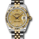 Rolex Steel and Yellow Gold Datejust 31 Watch – Fluted Bezel – Champagne Diamond Dial – Jubilee Bracelet – 178273