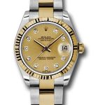 Rolex Steel and Yellow Gold Datejust 31 Watch – Fluted Bezel – Champagne Diamond Dial – Oyster Bracelet – 178273