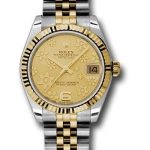 Rolex Steel and Yellow Gold Datejust 31 Watch – Fluted Bezel – Champagne Floral Motif Dial – Jubilee Bracelet – 178273