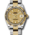 Rolex Steel and Yellow Gold Datejust 31 Watch – Fluted Bezel – Champagne Index Dial – Oyster Bracelet – 178273