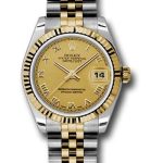 Rolex Steel and Yellow Gold Datejust 31 Watch – Fluted Bezel – Champagne Roman Dial – Jubilee Bracelet – 178273