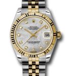 Rolex Steel and Yellow Gold Datejust 31 Watch – Fluted Bezel – Mother-Of-Pearl Diamond Dial – Jubilee Bracelet – 178273