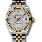 Rolex Steel and Yellow Gold Datejust 31 Watch – Fluted Bezel – Silver Diamond Roman Vi Diamond Dial – Jubilee Bracelet – 178273
