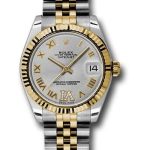 Rolex Steel and Yellow Gold Datejust 31 Watch – Fluted Bezel – Silver Diamond Roman Vi Roman Dial – Jubilee Bracelet – 178273