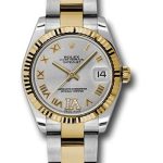 Rolex Steel and Yellow Gold Datejust 31 Watch – Fluted Bezel – Silver Diamond Roman Vi Roman Dial – Oyster Bracelet – 178273