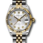 Rolex Steel and Yellow Gold Datejust 31 Watch – Fluted Bezel – Silver Jubilee Diamond Dial – Jubilee Bracelet – 178273