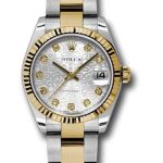 Rolex Steel and Yellow Gold Datejust 31 Watch – Fluted Bezel – Silver Jubilee Diamond Dial – Oyster Bracelet – 178273