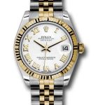 Rolex Steel and Yellow Gold Datejust 31 Watch – Fluted Bezel – White Roman Dial – Jubilee Bracelet – 178273
