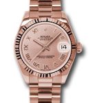 Rolex Pink Gold Datejust 31 Watch – Fluted Bezel – Pink Champagne Roman Dial – President Bracelet – 178275