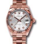 Rolex Pink Gold Datejust 31 Watch – Fluted Bezel – Silver Jubilee Diamond Dial – President Bracelet – 178275