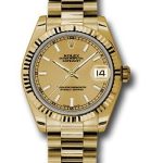Rolex Yellow Gold Datejust 31 Watch – Fluted Bezel – Champagne Index Dial – President Bracelet – 178278