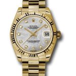 Rolex Yellow Gold Datejust 31 Watch – Fluted Bezel – Mother-Of-Pearl Diamond Dial – President Bracelet – 178278