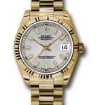 Rolex Yellow Gold Datejust 31 Watch – Fluted Bezel – Silver Diamond Roman Vi Index Dial – President Bracelet – 178278