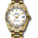 Rolex Yellow Gold Datejust 31 Watch – Fluted Bezel – White Roman Dial – President Bracelet – 178278