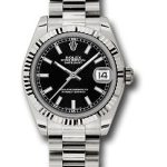 Rolex White Gold Datejust 31 Watch – Fluted Bezel – Black Index Dial – President Bracelet – 178279