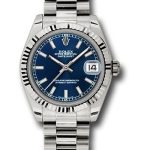 Rolex White Gold Datejust 31 Watch – Fluted Bezel – Blue Index Dial – President Bracelet – 178279
