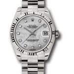 Rolex White Gold Datejust 31 Watch – Fluted Bezel – Mother-Of-Pearl Diamond Dial – President Bracelet – 178279