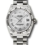 Rolex White Gold Datejust 31 Watch – Fluted Bezel – Mother-Of-Pearl Roman Dial – President Bracelet – 178279